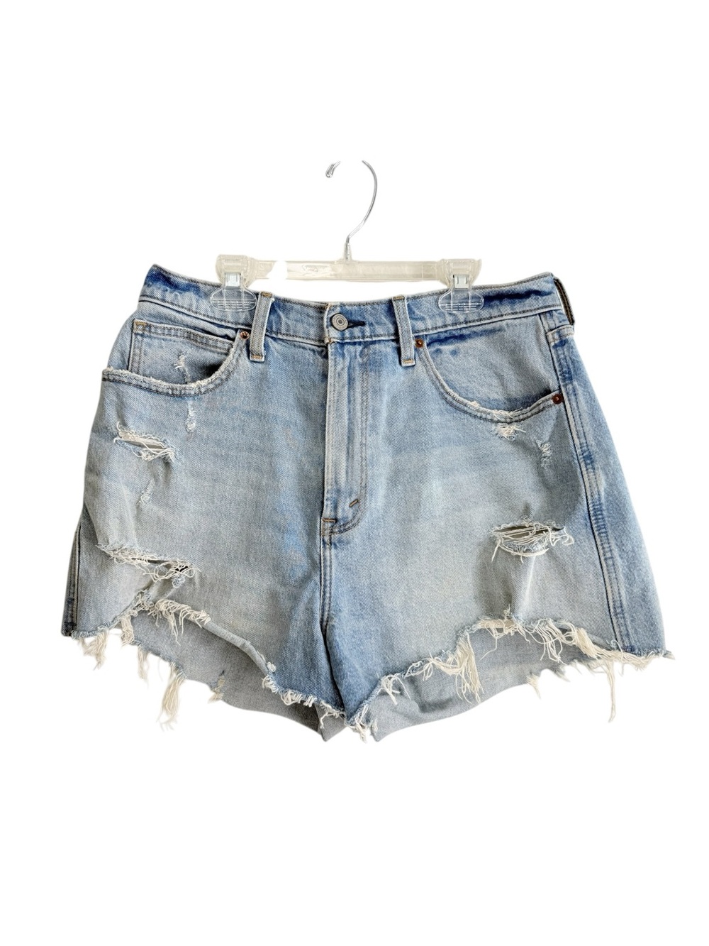 Abercrombie & Fitch Ultra High Rise Mom Light Blue Ripped Denim Shorts 30/10 EUC